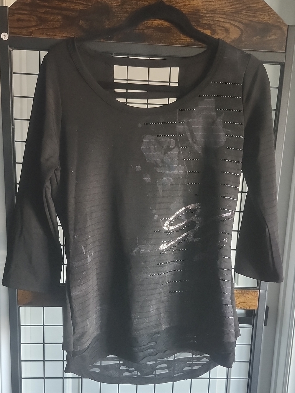 Black Women's Embellished 3/4 Sleeve Top